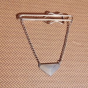 Vintage Hadley Tie Clip with Chain & Triangle Design Made in USA Midcentury feel
